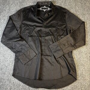 7 Diamonds Shirt Men's XL Black button up‎ Embroidered Back Hit